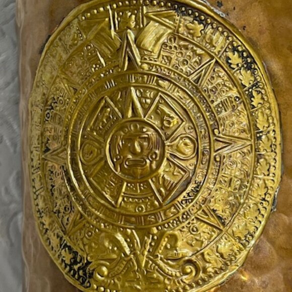 VTG Handmade Hammered Copper Brass Aztec Mayan Calendar Mug Cup Stein 4.5" Tall - Picture 6 of 14